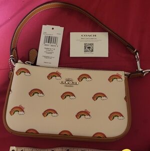 Coach Cream Rainbow Print Wristlet with Tan Trim Nolita 19